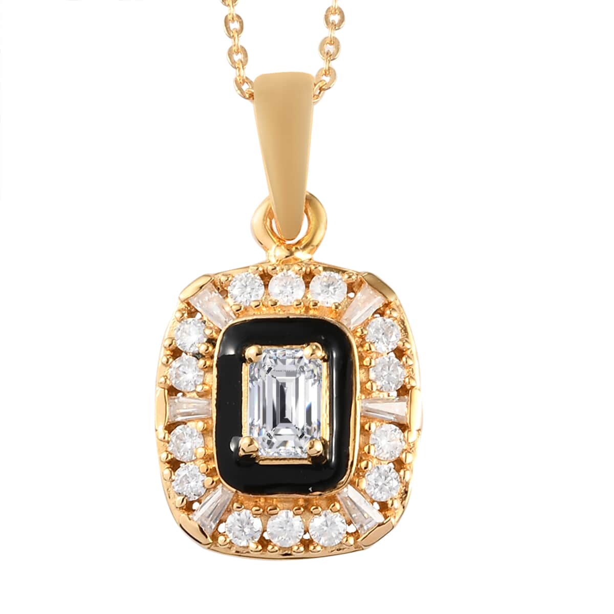 Moissanite and Black Enameled Fancy Cocktail Pendant Necklace 20 Inches in Vermeil Yellow Gold Over Sterling Silver 1.30 ctw image number 0