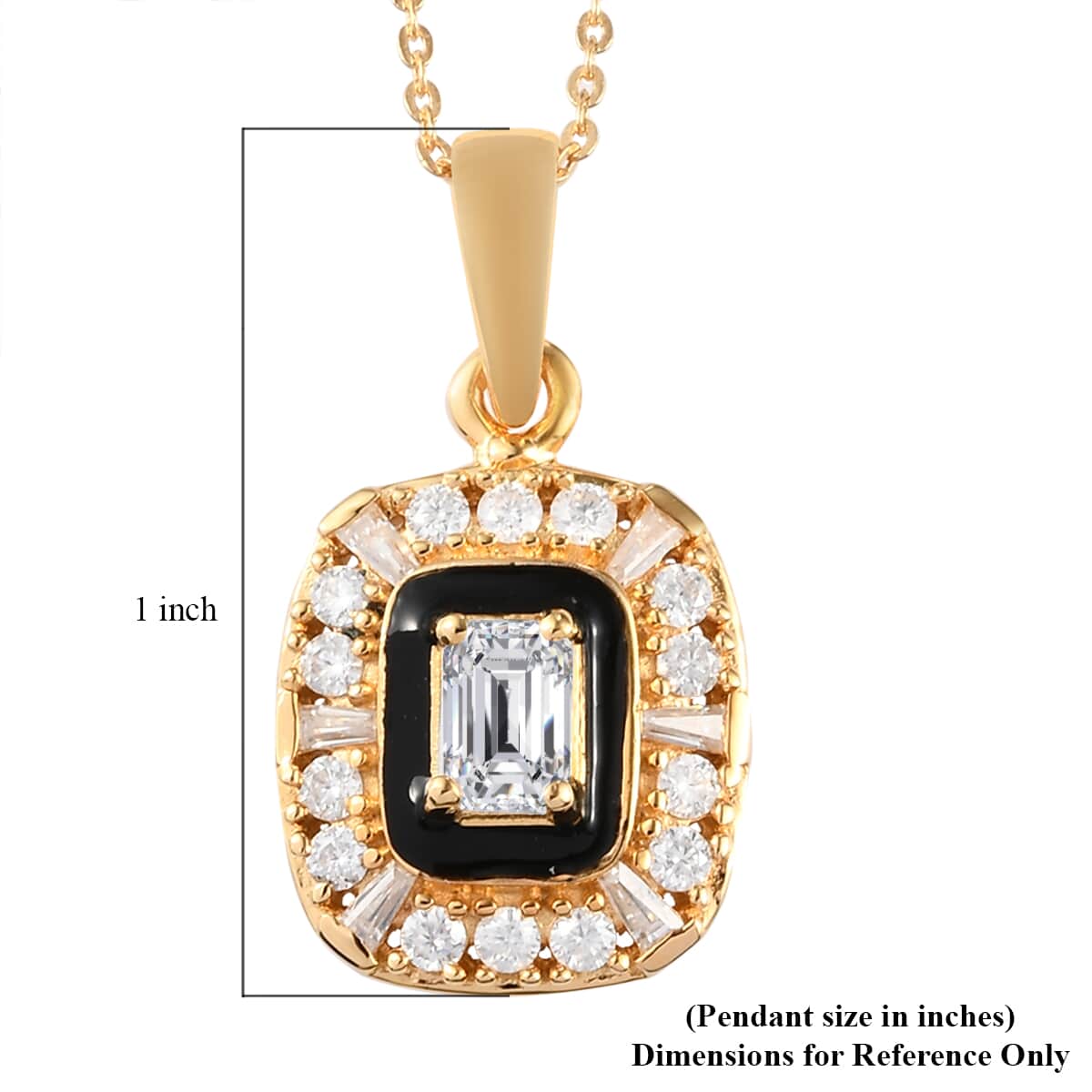 Moissanite and Black Enameled Fancy Cocktail Pendant Necklace 20 Inches in Vermeil Yellow Gold Over Sterling Silver 1.30 ctw image number 5