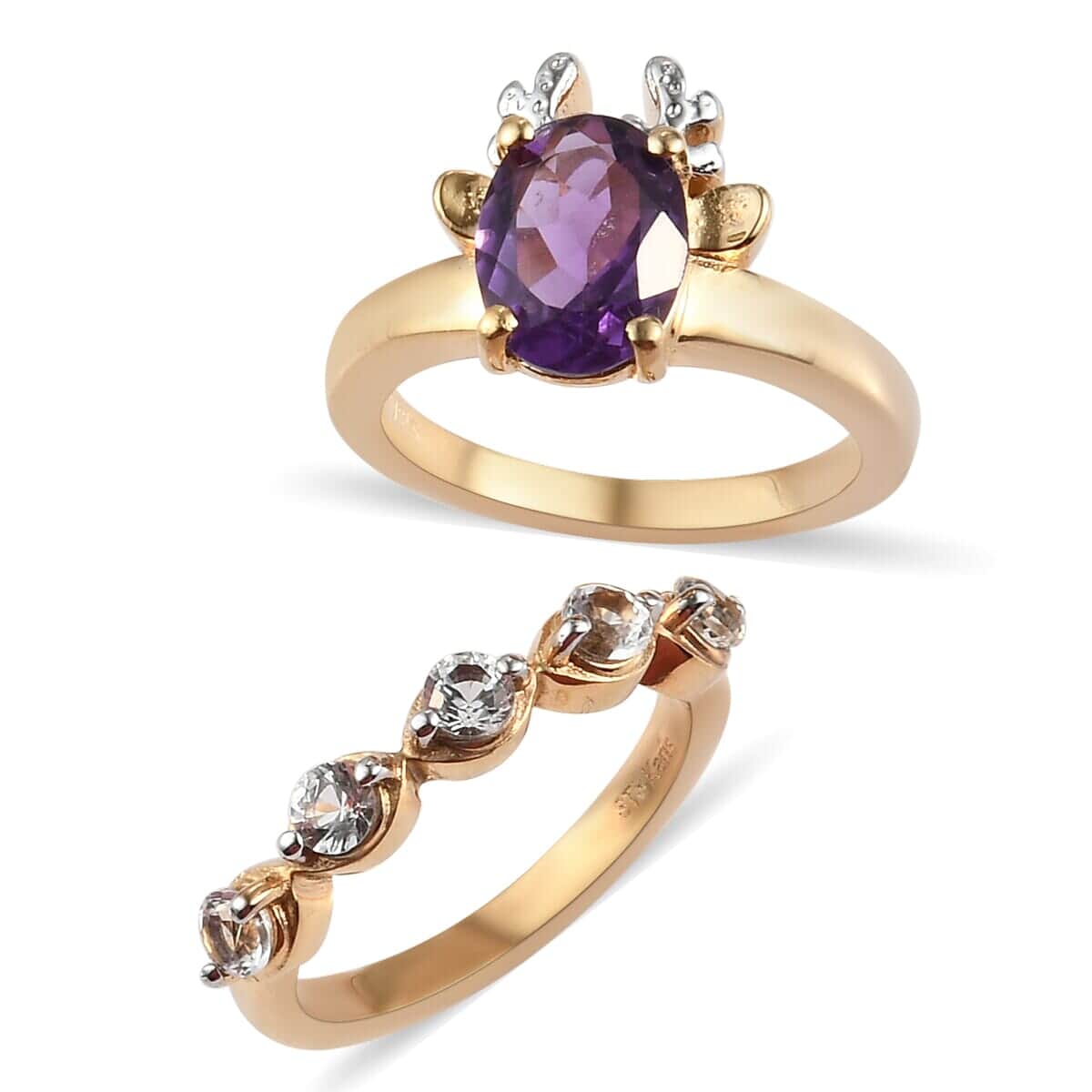 KARIS Amethyst and White Topaz Set of 2 Ring in ION Plated 18K Yellow Gold 2.40 ctw image number 0