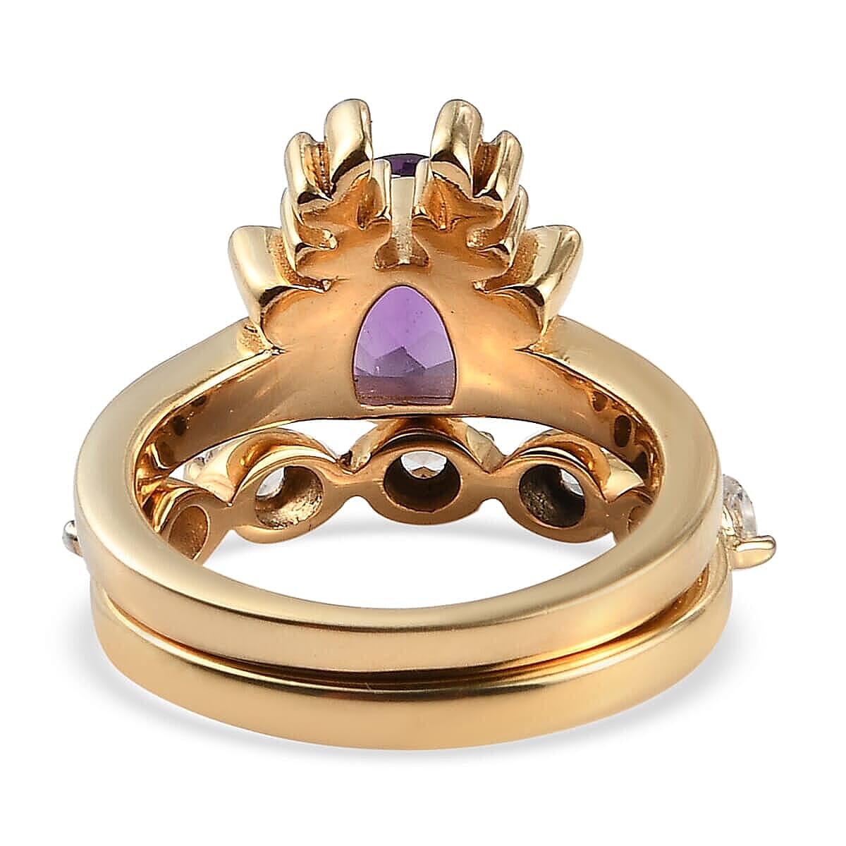 Karis Amethyst and White Topaz Set of 2 Ring in Platinum Bond & ION Plated 18K Yellow Gold (Size 5.0) 2.40 ctw