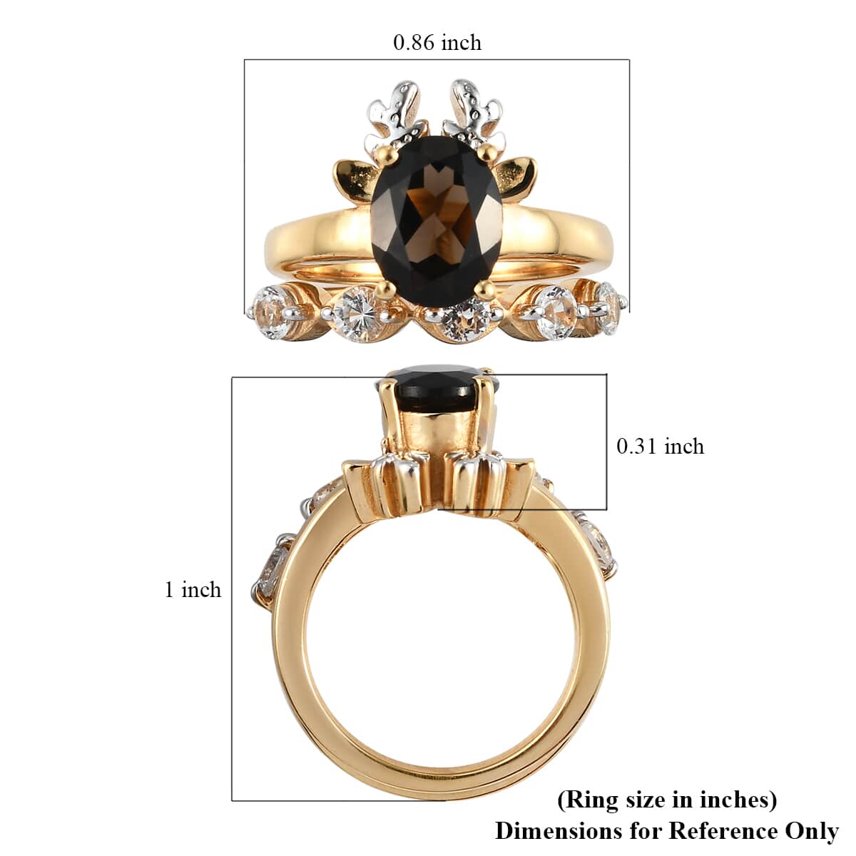 Karis Brazilian Smoky Quartz and White Topaz Set of 2 Ring in Platinum Bond and 18K YG Plated (Size 6.0) 2.25 ctw image number 6