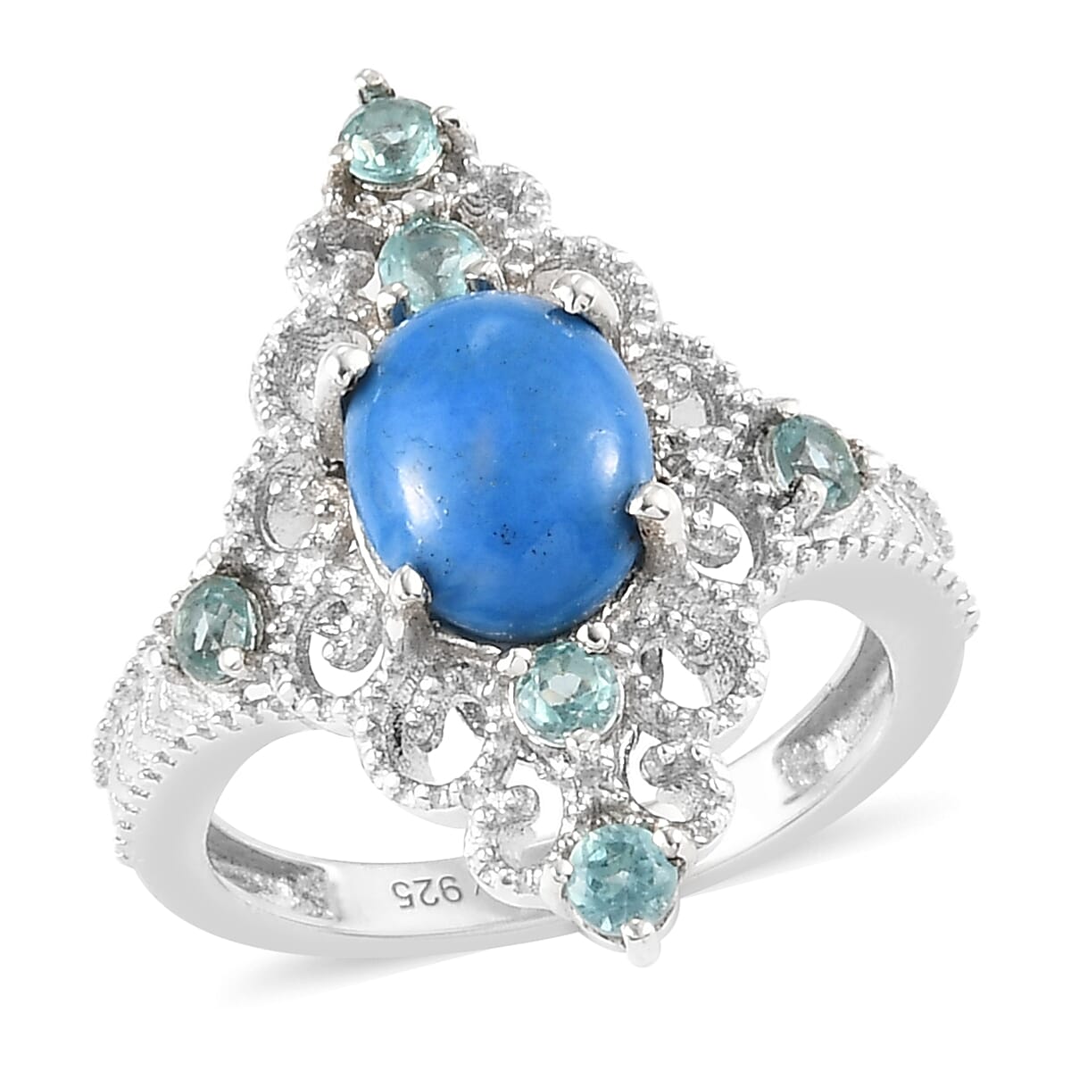 Ceruleite and Madagascar Paraiba Apatite Ring (Size 6.0) and Pendant Necklace 20 Inches in Platinum Over Sterling Silver 9.40 Grams 4.00 ctw image number 3