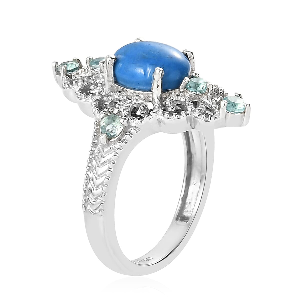 Ceruleite and Madagascar Paraiba Apatite Ring (Size 6.0) and Pendant Necklace 20 Inches in Platinum Over Sterling Silver 9.40 Grams 4.00 ctw image number 4