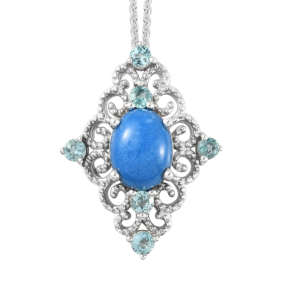 Ceruleite and Madagascar Paraiba Apatite Ring (Size 6.0) and Pendant Necklace 20 Inches in Platinum Over Sterling Silver 9.40 Grams 4.00 ctw image number 6