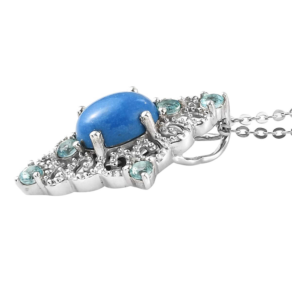 Ceruleite and Madagascar Paraiba Apatite Ring (Size 6.0) and Pendant Necklace 20 Inches in Platinum Over Sterling Silver 9.40 Grams 4.00 ctw image number 7