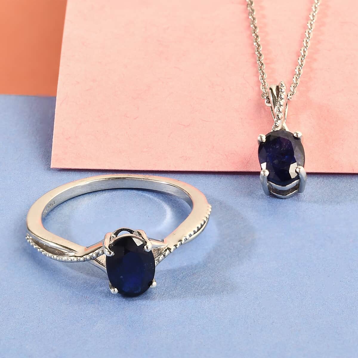Masoala Sapphire Ring and Pendant Necklace 20 Inches in Platinum Over Sterling Silver 2.40 ctw image number 1