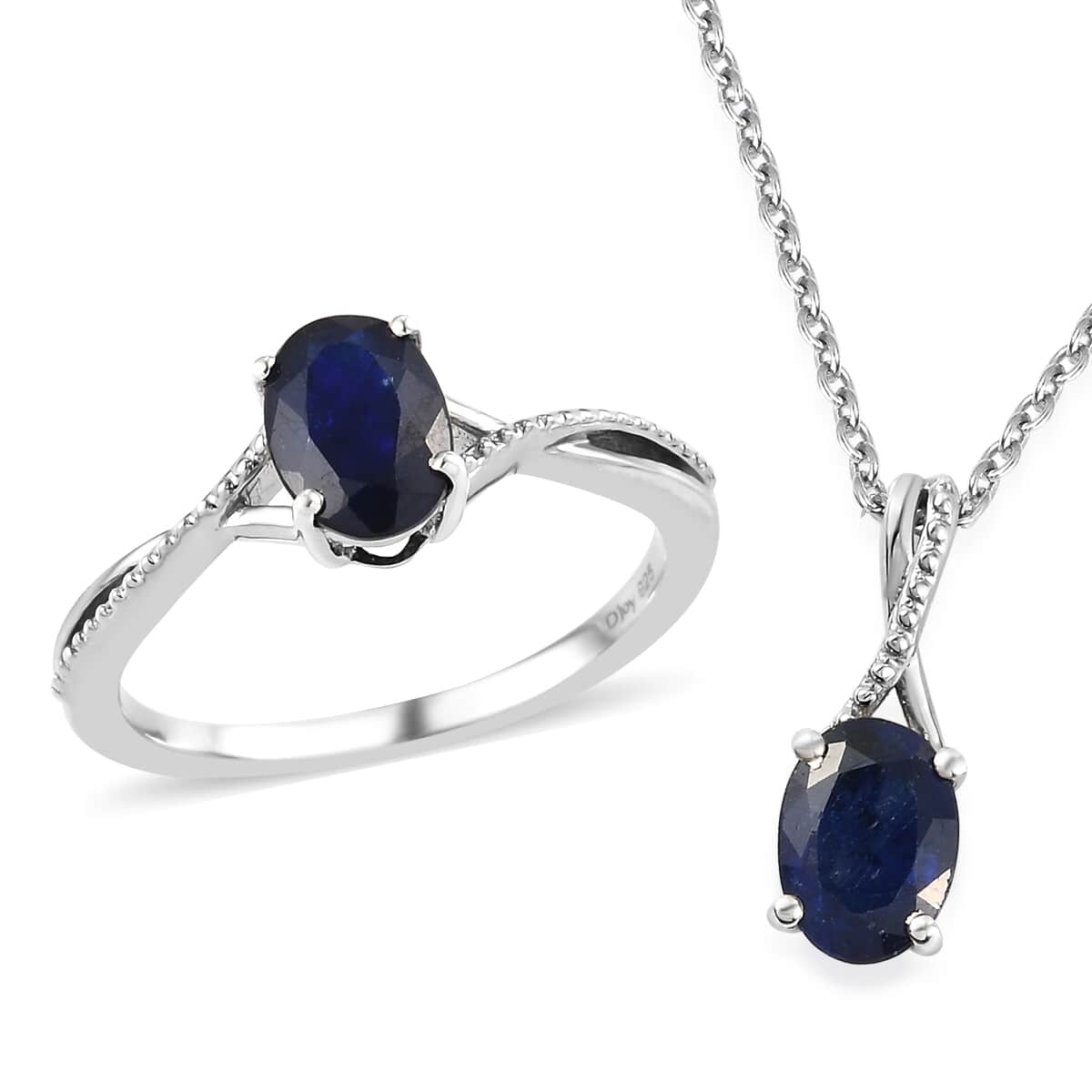 Masoala Sapphire (FF) Ring (Size 7.0) and Pendant Necklace 20 Inches in Platinum Over Sterling Silver 2.40 ctw image number 0