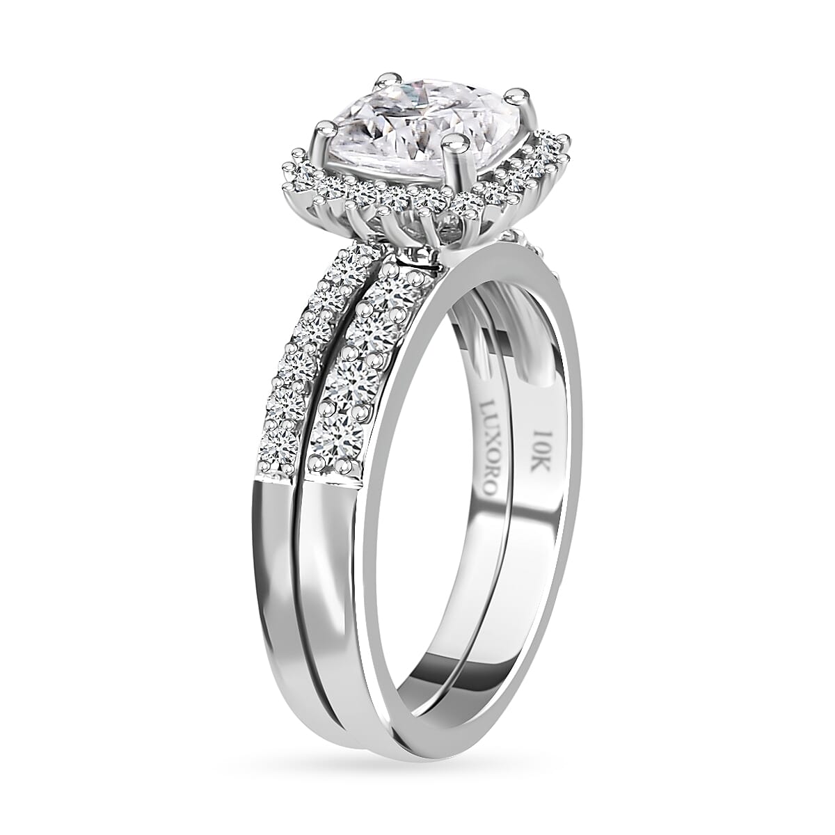 Luxoro 10K White Gold Moissanite Set of 2 Ring (Size 7.0) 4.75 Grams 2.00 ctw