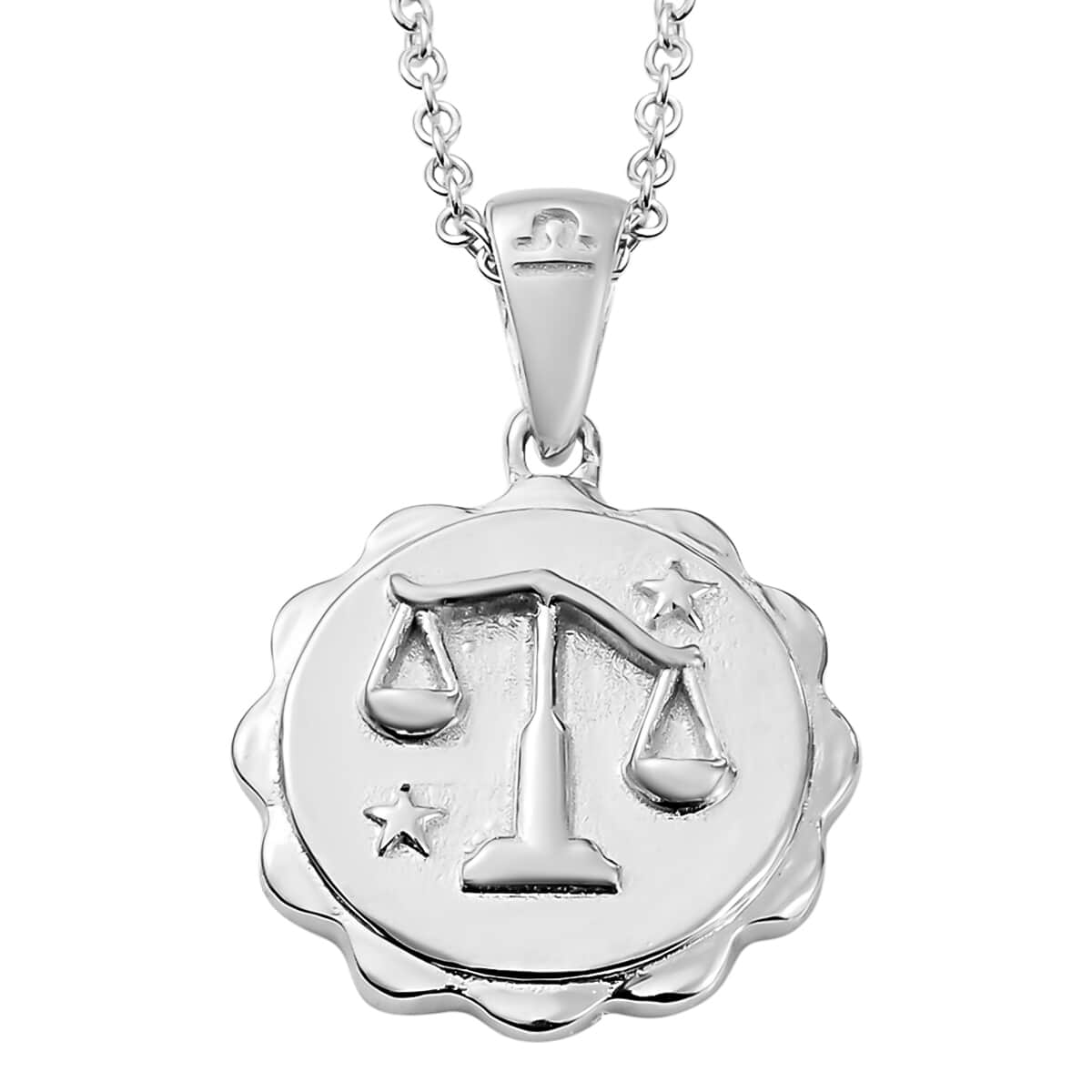 KARIS Libra Zodiac Pendant Necklace 20 Inches in Platinum Bond and Stainless Steel image number 0