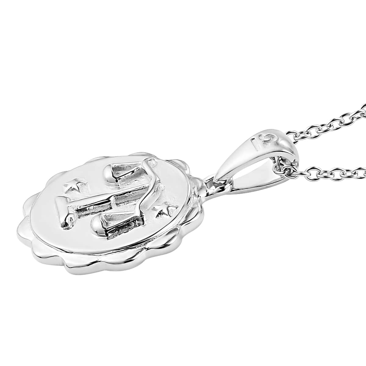 KARIS Libra Zodiac Pendant Necklace 20 Inches in Platinum Bond and Stainless Steel image number 3