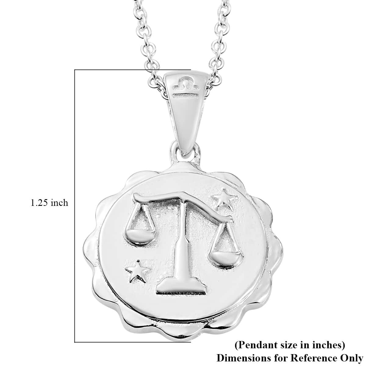KARIS Libra Zodiac Pendant Necklace 20 Inches in Platinum Bond and Stainless Steel image number 5