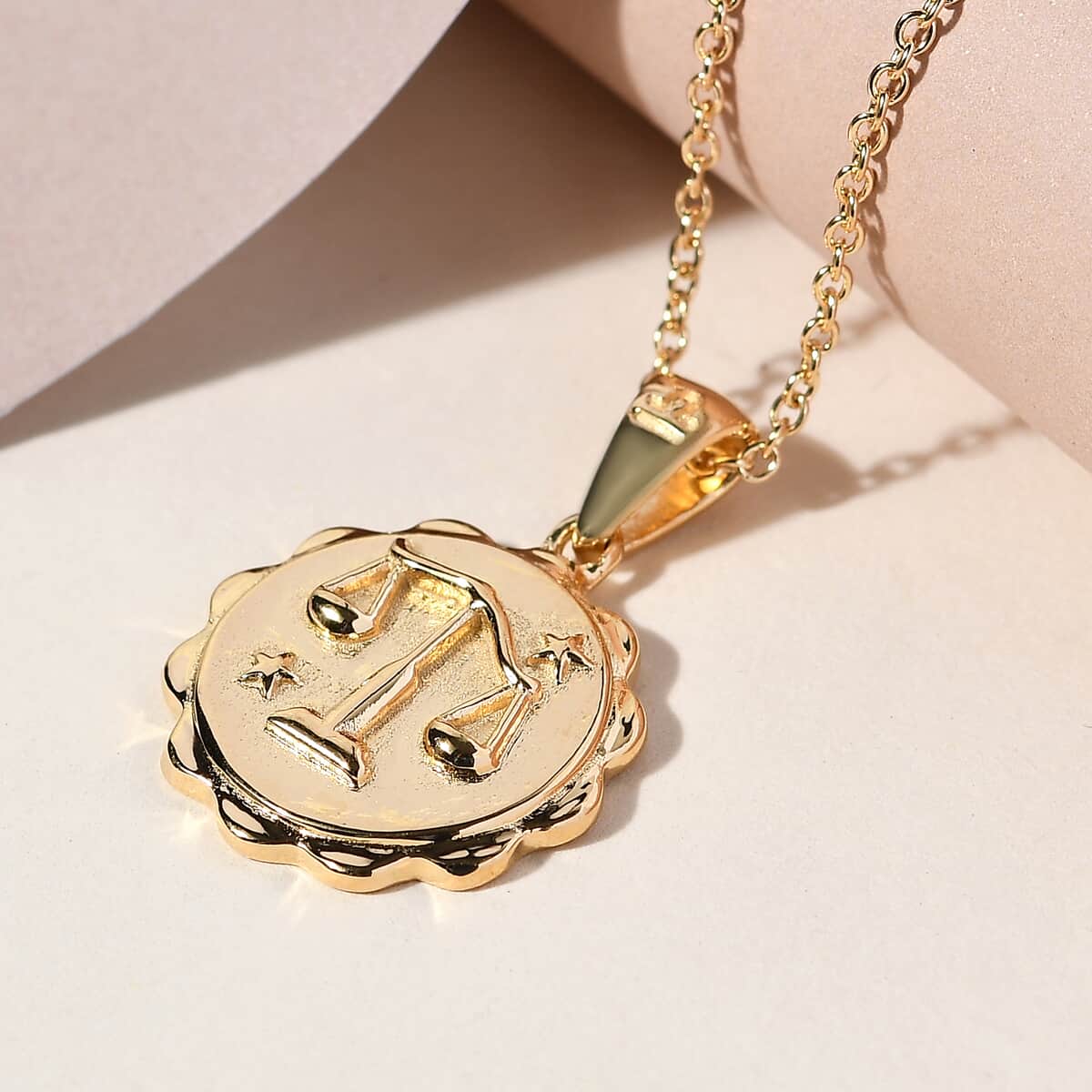 KARIS Libra Zodiac Pendant Necklace 20 Inches in ION Plated 18K Yellow Gold and ION Plated Yellow Gold Stainless Steel image number 1