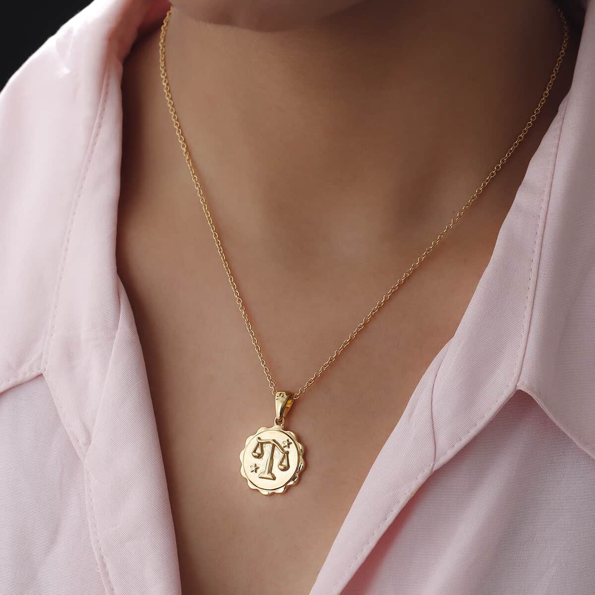 KARIS Libra Zodiac Pendant Necklace 20 Inches in ION Plated 18K Yellow Gold and ION Plated Yellow Gold Stainless Steel image number 2