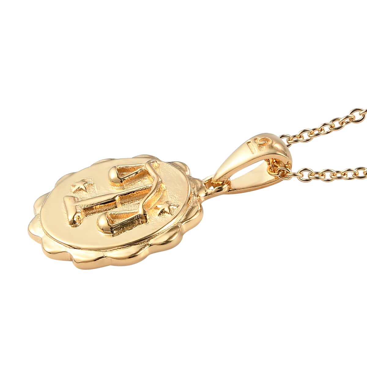 KARIS Libra Zodiac Pendant Necklace 20 Inches in ION Plated 18K Yellow Gold and ION Plated Yellow Gold Stainless Steel image number 3