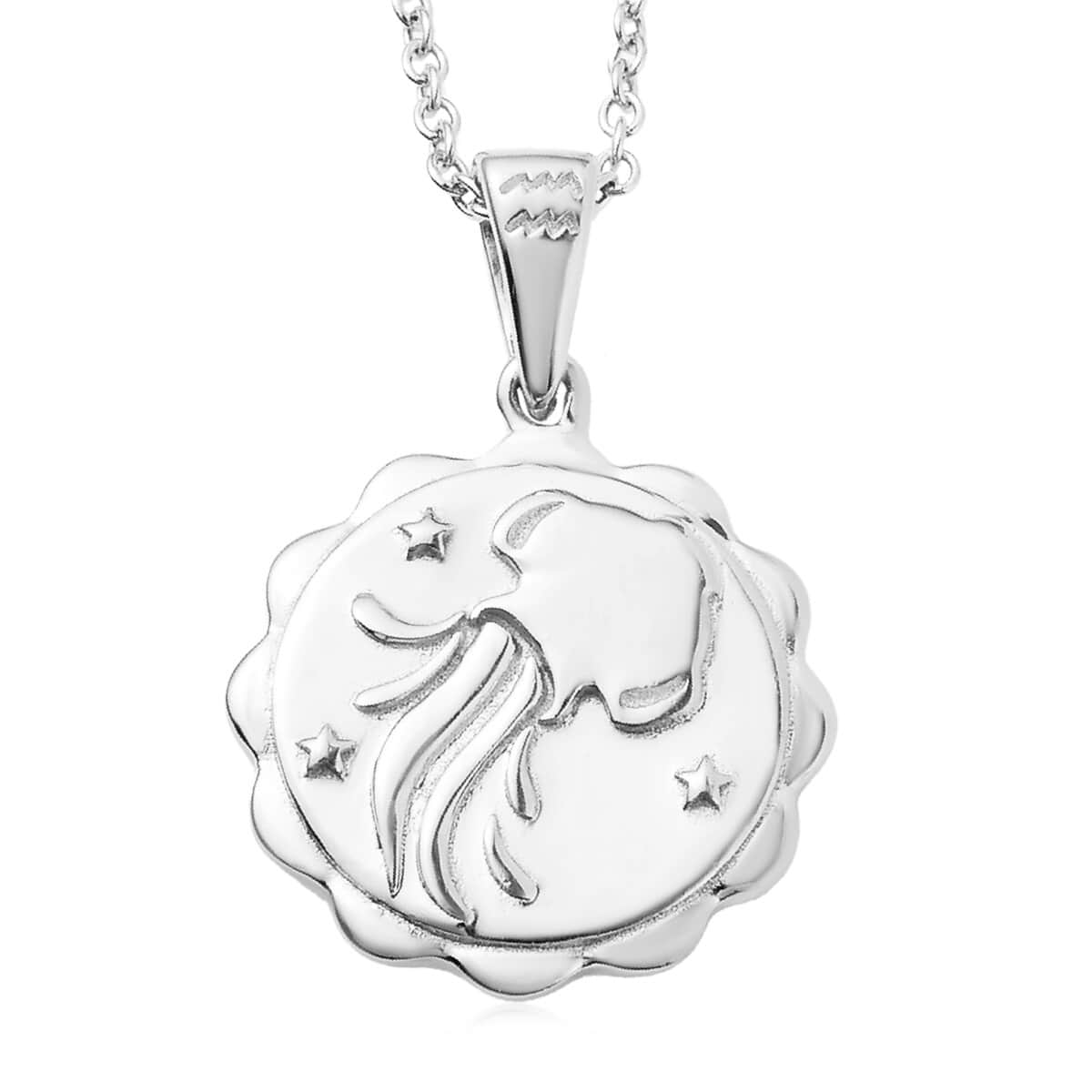 KARIS Aquarius Zodiac Pendant Necklace 20 Inches in Platinum Bond and Stainless Steel image number 0