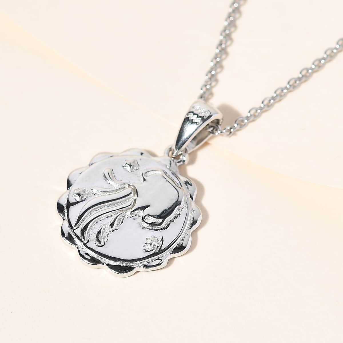 KARIS Aquarius Zodiac Pendant Necklace 20 Inches in Platinum Bond and Stainless Steel image number 1