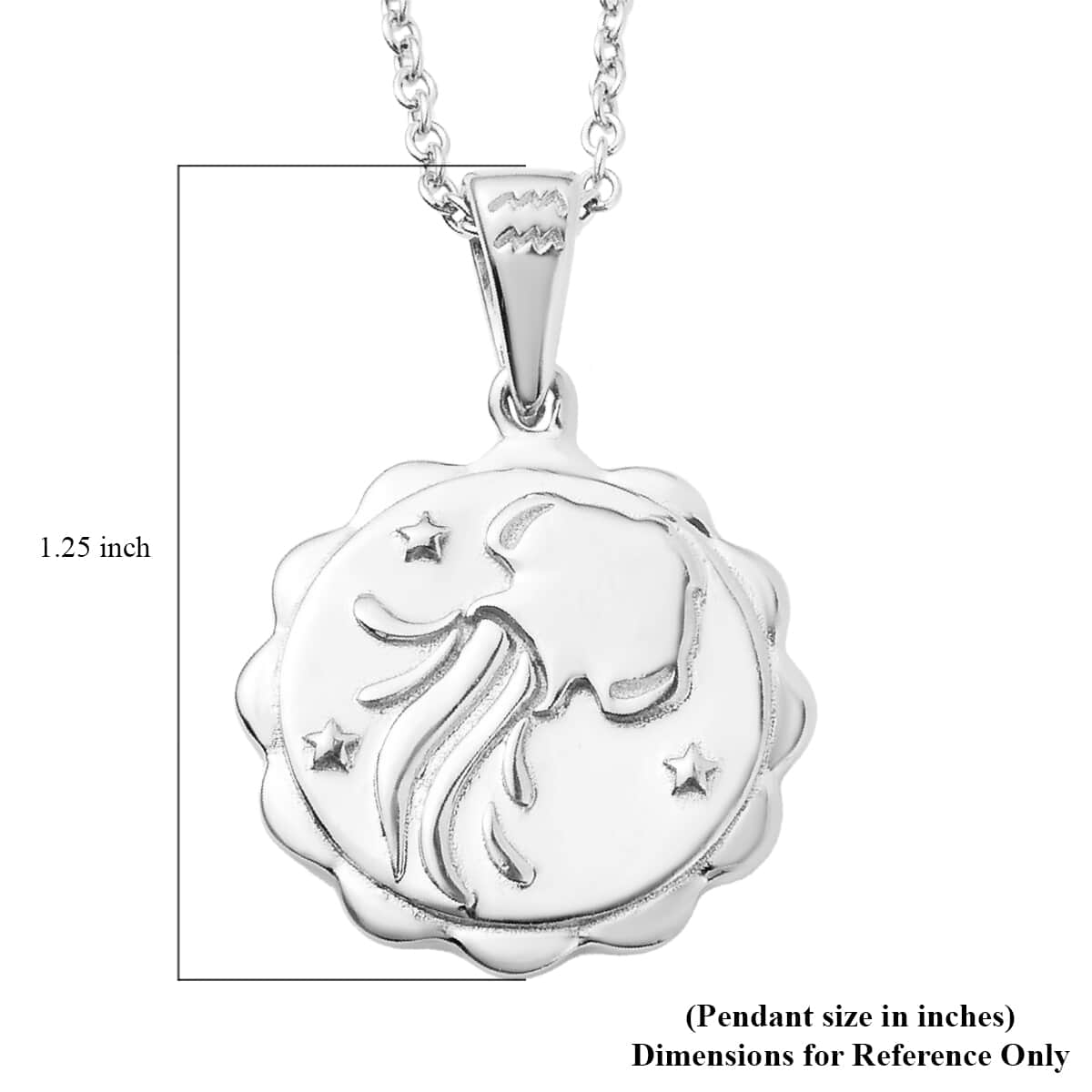 KARIS Aquarius Zodiac Pendant Necklace 20 Inches in Platinum Bond and Stainless Steel image number 5