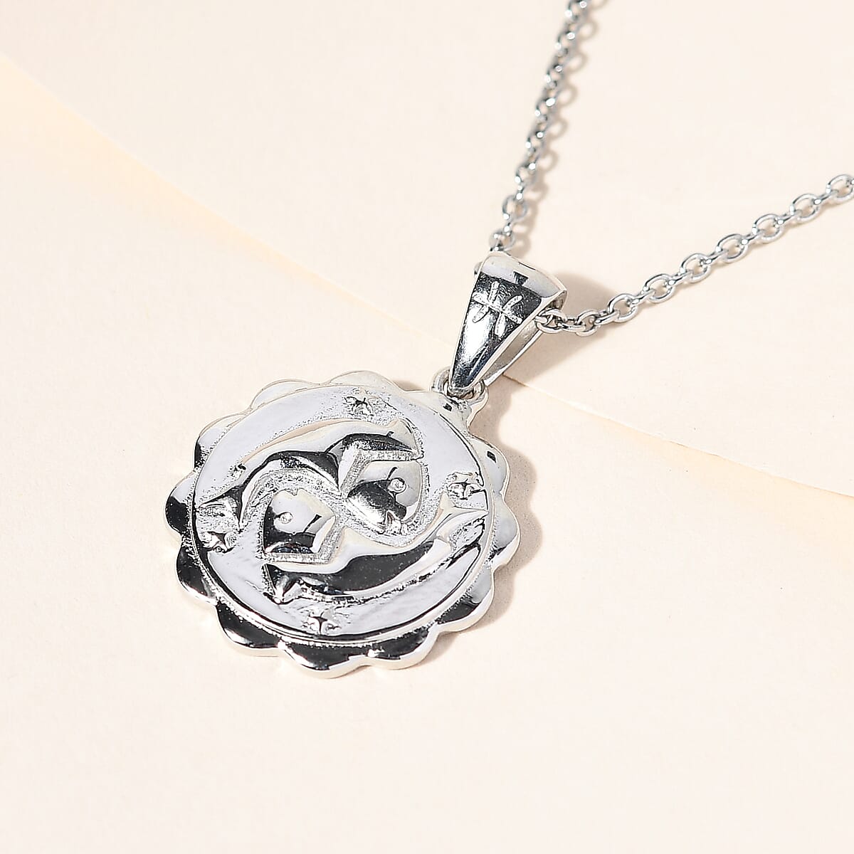 Karis Pisces Zodiac Pendant Necklace 20 Inches in Platinum Bond and Stainless Steel image number 1