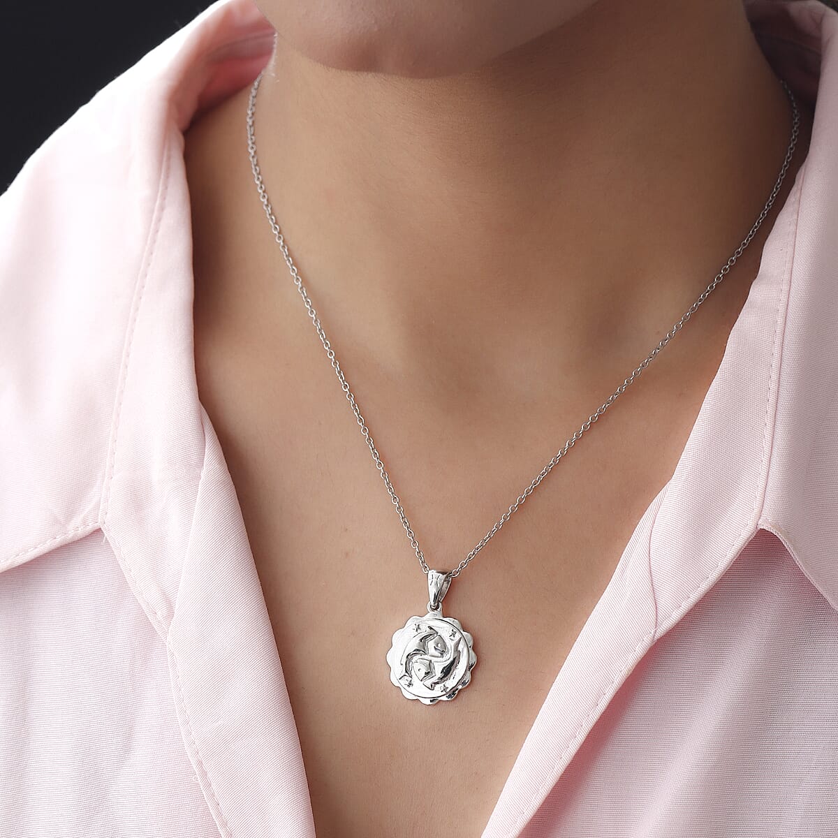 Karis Pisces Zodiac Pendant Necklace 20 Inches in Platinum Bond and Stainless Steel image number 2