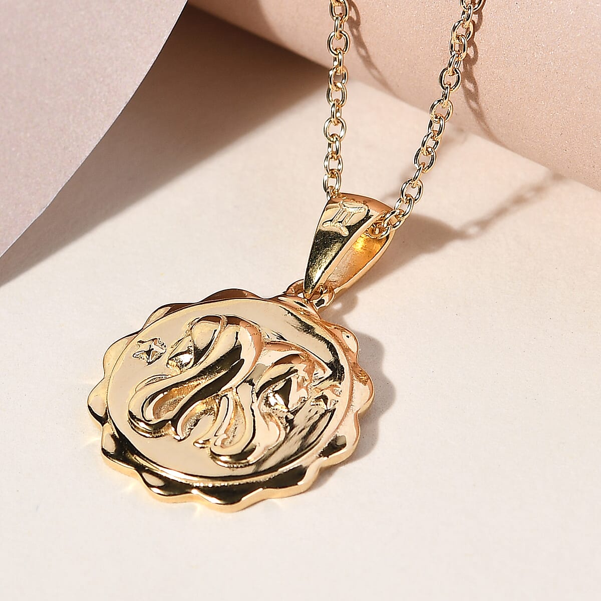 Karis Gemini Zodiac Pendant Necklace 20 Inches in 18K YG Plated and ION Plated Yellow Gold Stainless Steel image number 1
