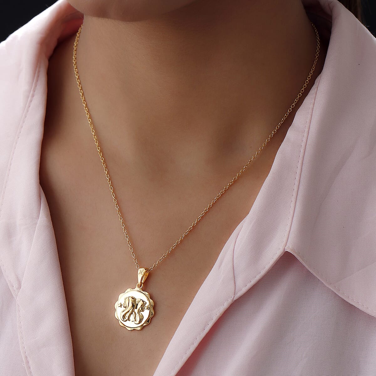 Karis Gemini Zodiac Pendant Necklace 20 Inches in 18K YG Plated and ION Plated Yellow Gold Stainless Steel image number 2