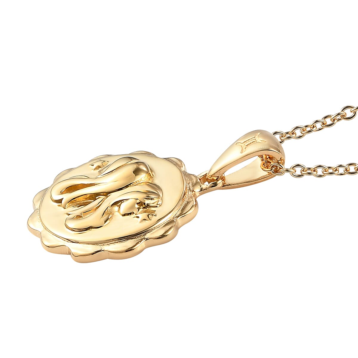 Karis Gemini Zodiac Pendant Necklace 20 Inches in 18K YG Plated and ION Plated Yellow Gold Stainless Steel image number 3