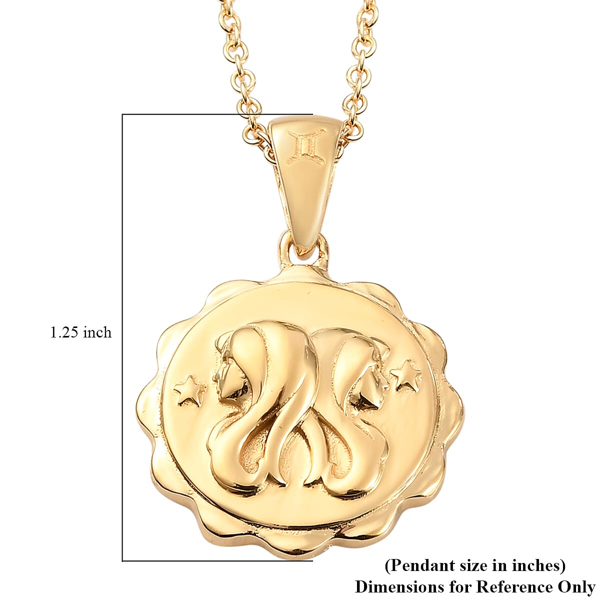 Karis Gemini Zodiac Pendant Necklace 20 Inches in 18K YG Plated and ION Plated Yellow Gold Stainless Steel image number 5