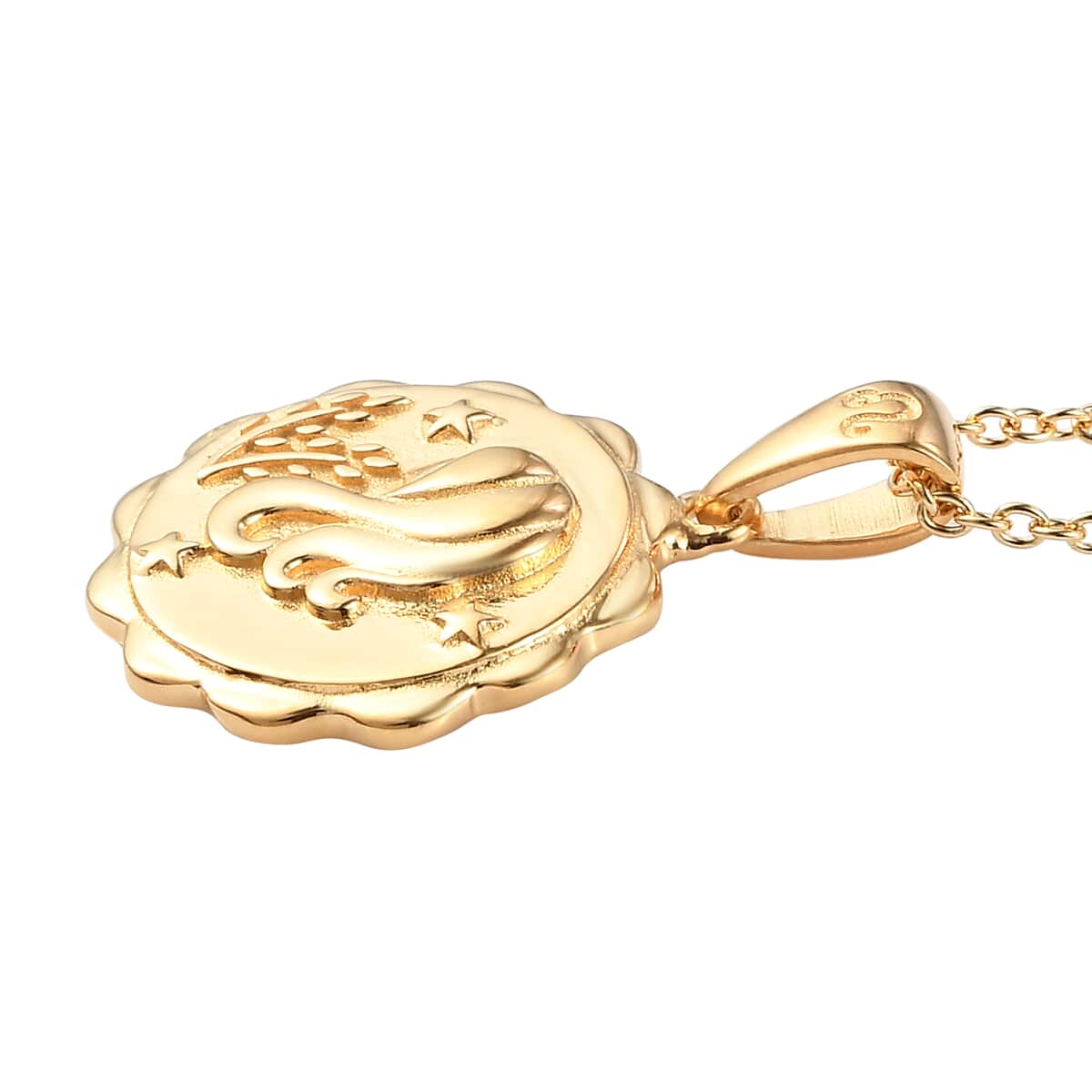 KARIS Virgo Zodiac Pendant Necklace 20 Inches in 18K YG Plated and ION Plated Yellow Gold Stainless Steel image number 3