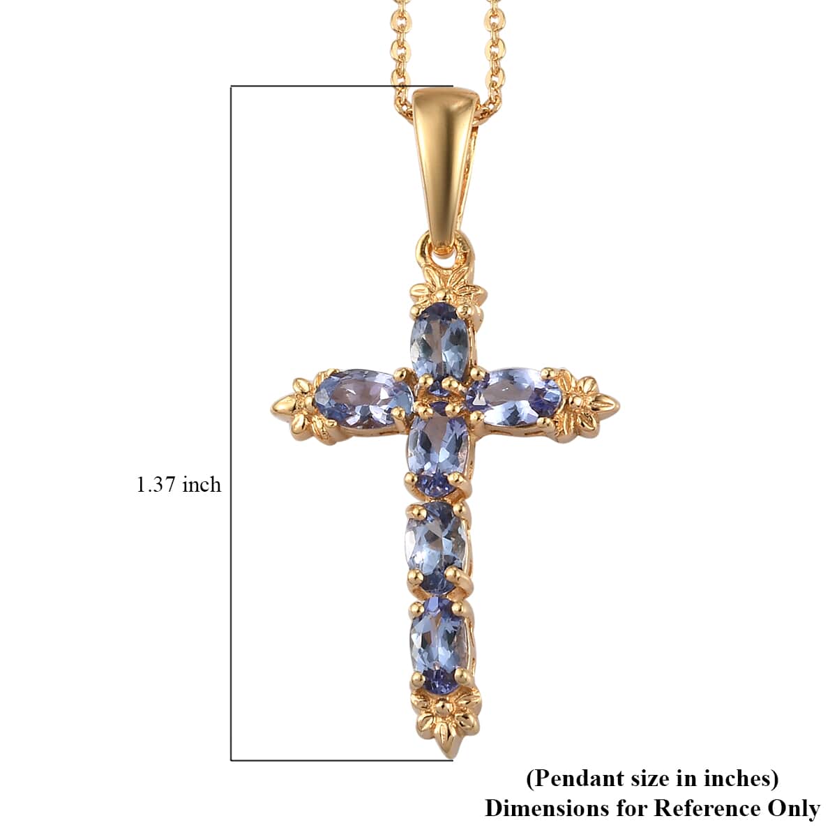 Tanzanite Cross Pendant Necklace 20 Inches in Vermeil Yellow Gold Over Sterling Silver 1.40 ctw image number 3
