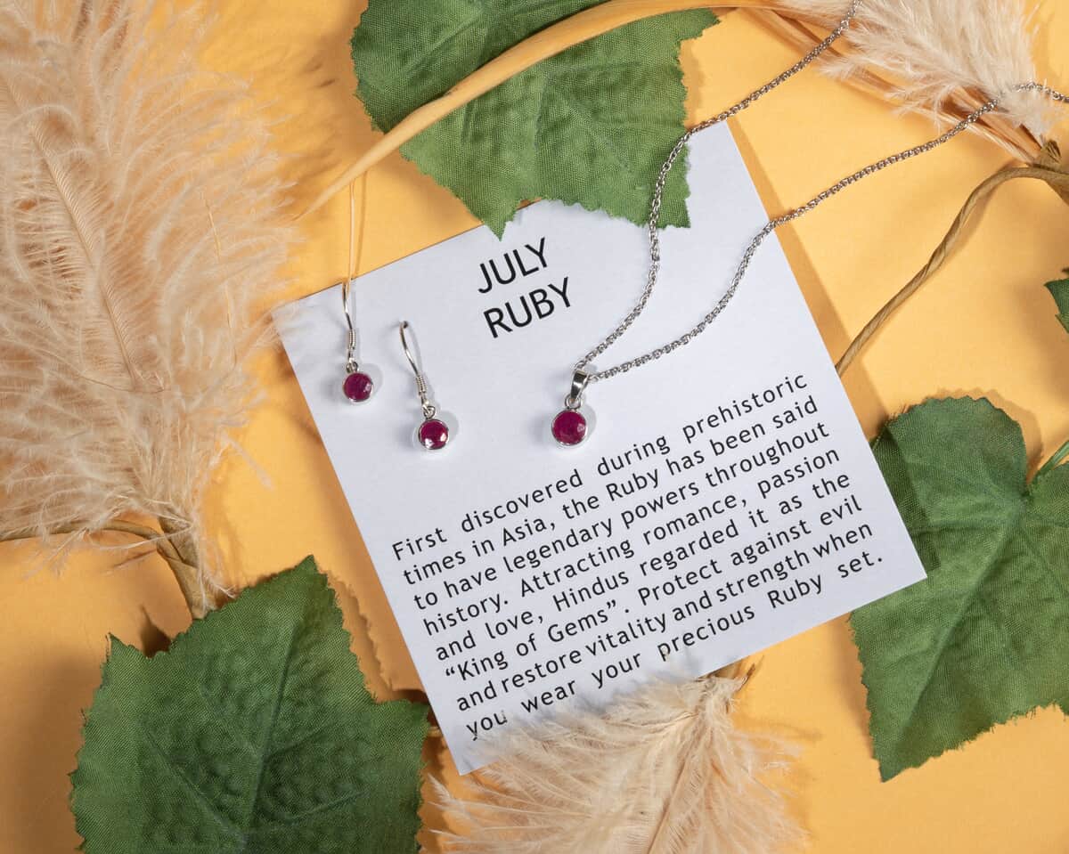 July Birthstone Jewelry Gift Set, Niassa Ruby (FF) Earrings and Ruby Pendant, Jewelry Gift Set in Platinum Over Sterling Silver with Stainless Steel Necklace 20In 3.00 ctw image number 0