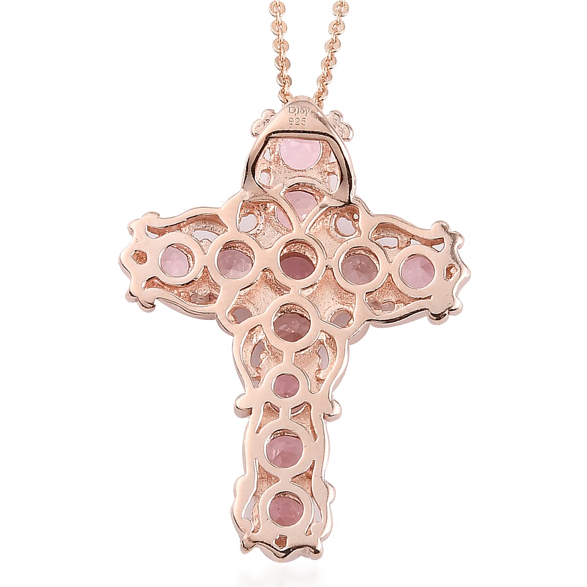 Blush Tourmaline Cross Pendant Necklace 20 Inches Vermeil Rose Gold Over Sterling Silver 2.75 ctw