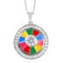 LUSTRO STELLA Made with Finest CZ and Multi Color Enameled Flower Pendant Necklace 20 Inches in Platinum Over Sterling Silver 9.50 Grams 3.50 ctw image number 0