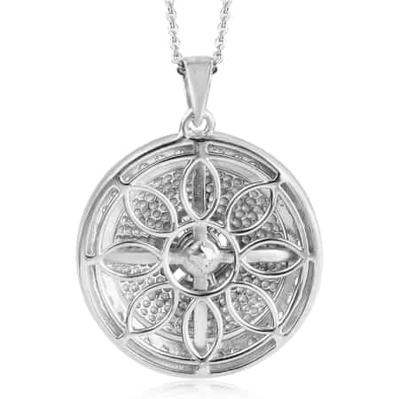 LUSTRO STELLA Made with Finest CZ and Multi Color Enameled Flower Pendant Necklace 20 Inches in Platinum Over Sterling Silver 9.50 Grams 3.50 ctw image number 4