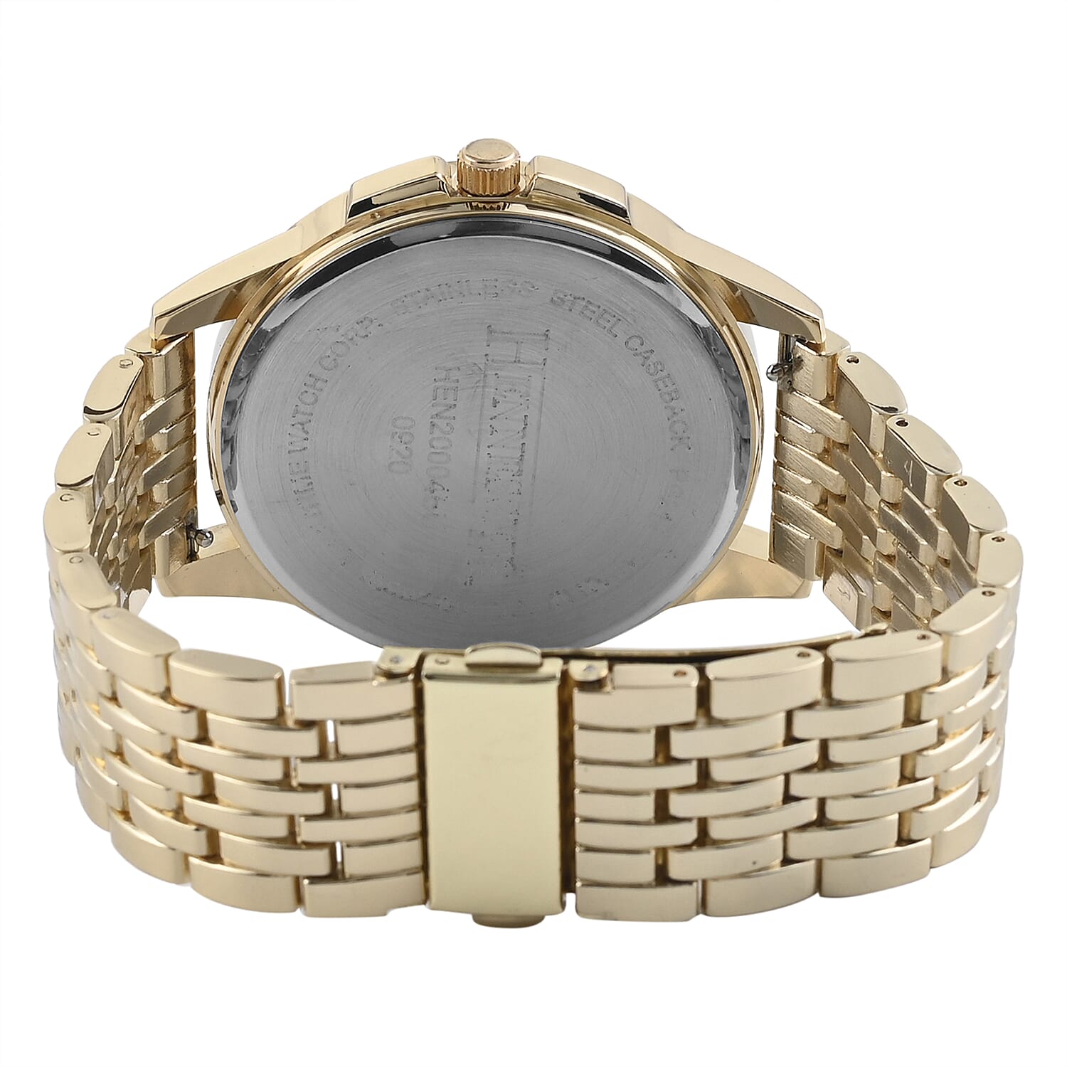 HENNESSEY Crystal Japanese Movement Watch with Black Vegan Leather Strap and ION Plated YG Over Stainless Steel Cross Pendant Necklace (18 Inches)