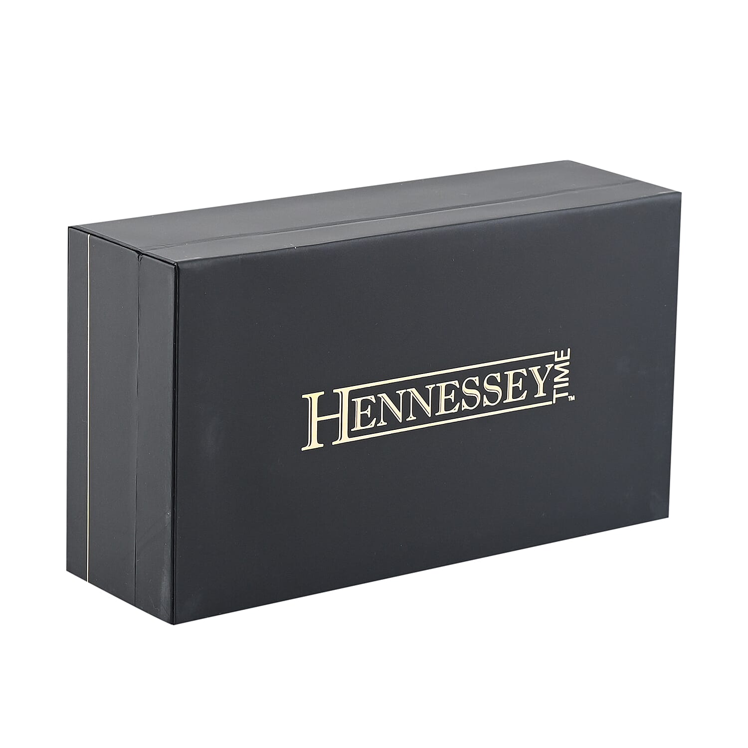 HENNESSEY Crystal Japanese Movement Watch with Black Vegan Leather Strap and ION Plated YG Over Stainless Steel Cross Pendant Necklace (18 Inches)
