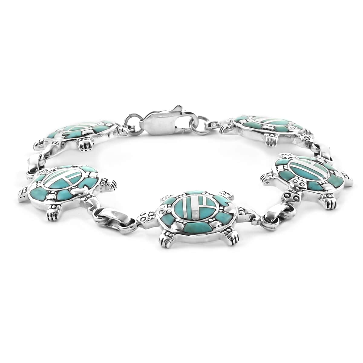 SANTA FE Style Turquoise Turtle Earrings, Ring Size 8, Bracelet 8.00 In and Necklace 24 Inches in Sterling Silver 226.8 Grams 16.40 ctw image number 3