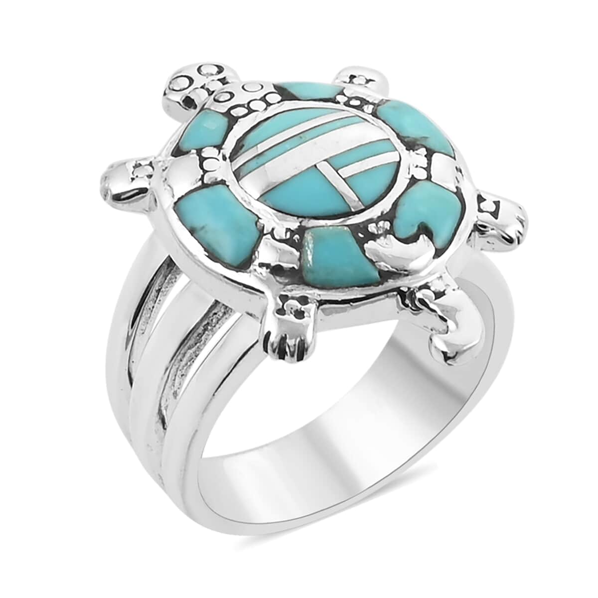 SANTA FE Style Turquoise Turtle Earrings, Ring Size 8, Bracelet 8.00 In and Necklace 24 Inches in Sterling Silver 226.8 Grams 16.40 ctw image number 4