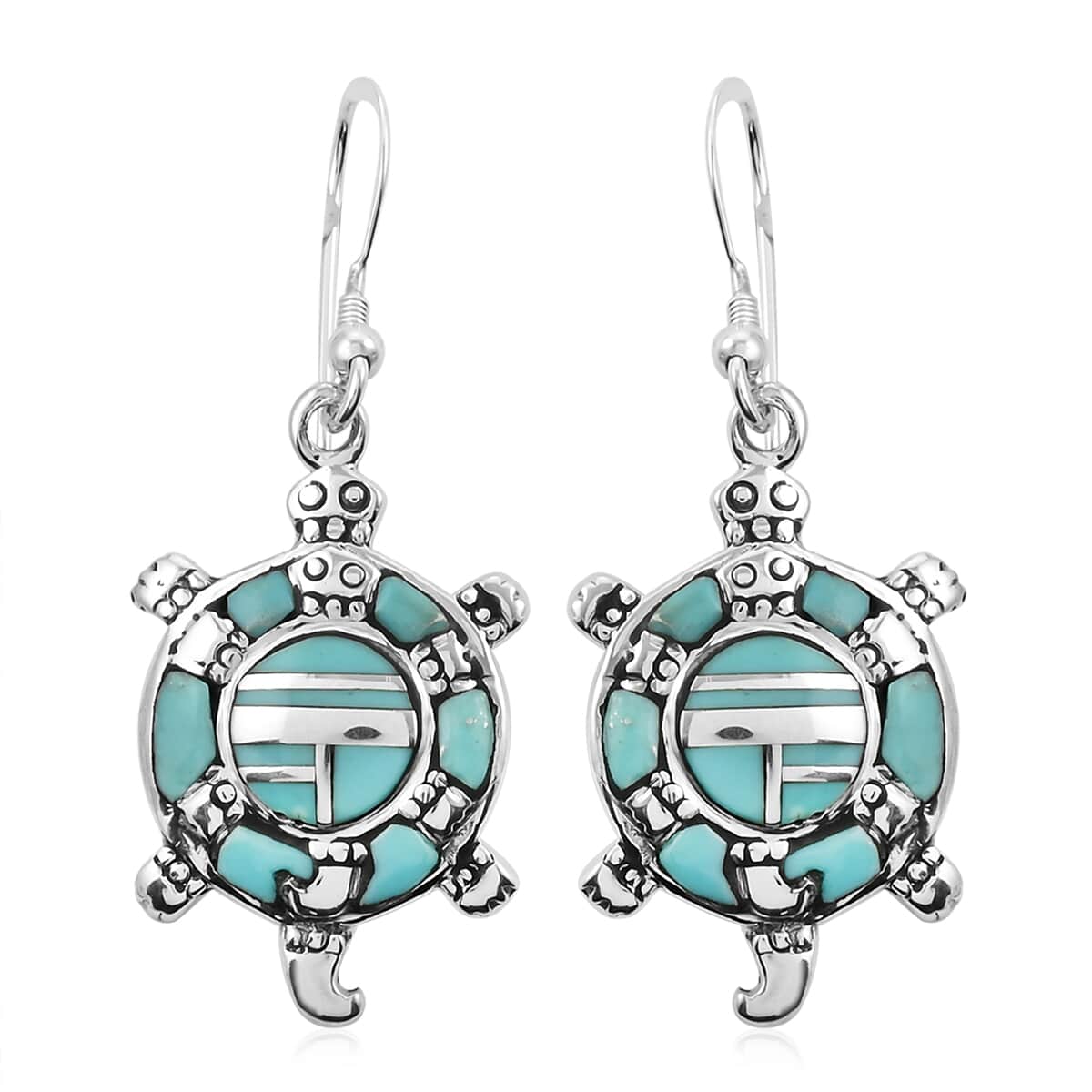 SANTA FE Style Turquoise Turtle Earrings, Ring Size 8, Bracelet 8.00 In and Necklace 24 Inches in Sterling Silver 226.8 Grams 16.40 ctw image number 5