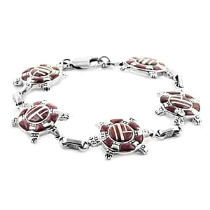 Santa Fe Style Purple Spiny Oyster Shell Turtle Earrings, Ring Size 8, Bracelet 8.00 In and Necklace 24 Inches in Sterling Silver