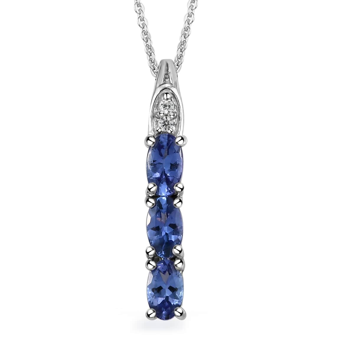 AAA Tanzanite and White Zircon Pendant Necklace 20 Inches in Platinum Over Sterling Silver 0.75 ctw image number 0