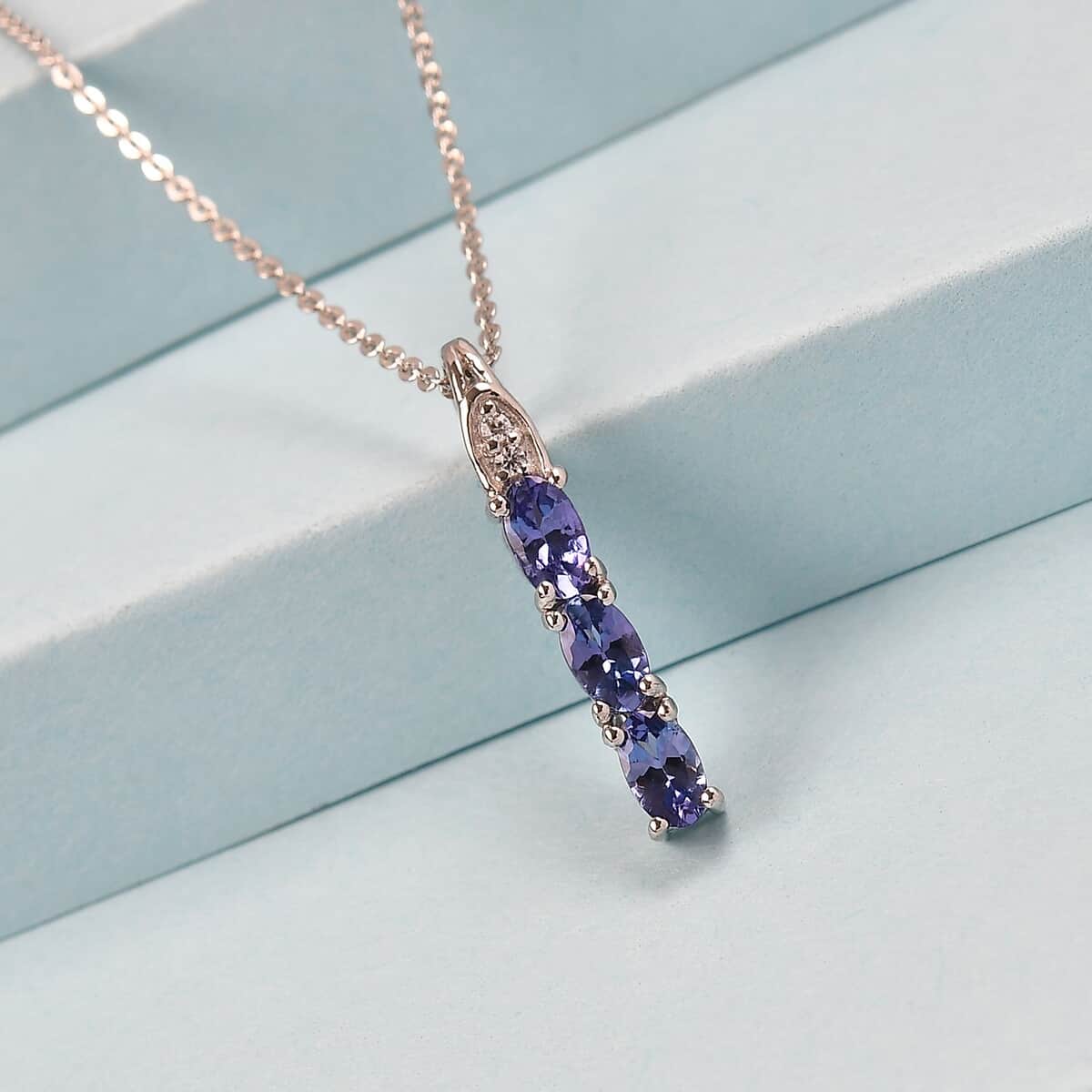 AAA Tanzanite and White Zircon Pendant Necklace 20 Inches in Platinum Over Sterling Silver 0.75 ctw image number 1