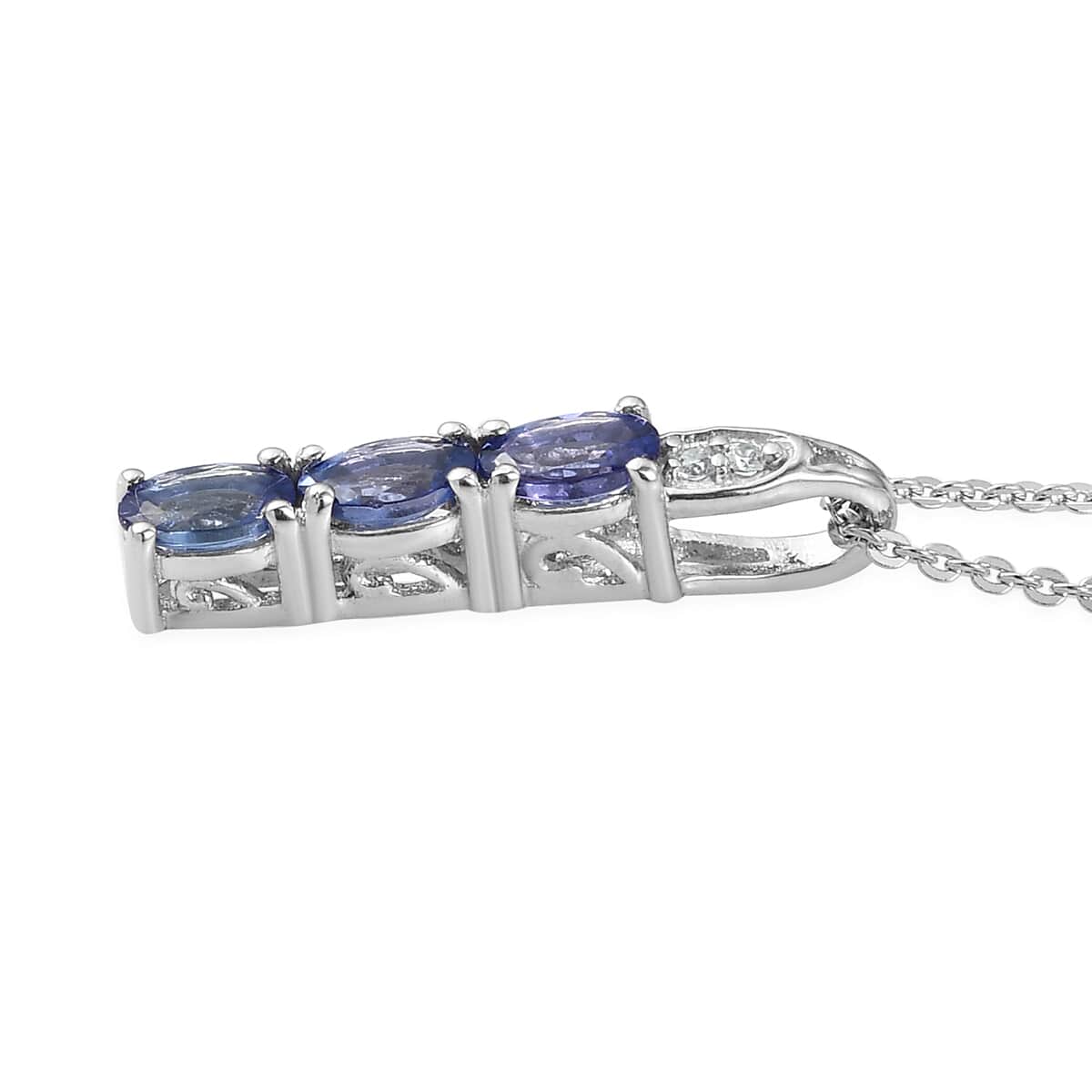 AAA Tanzanite and White Zircon Pendant Necklace 20 Inches in Platinum Over Sterling Silver 0.75 ctw image number 3