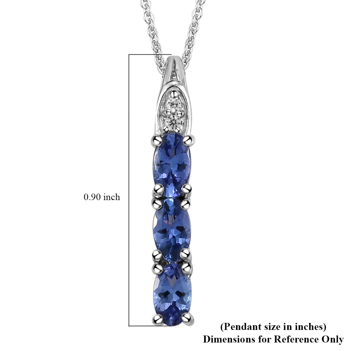 AAA Tanzanite and White Zircon Pendant Necklace 20 Inches in Platinum Over Sterling Silver 0.75 ctw image number 6