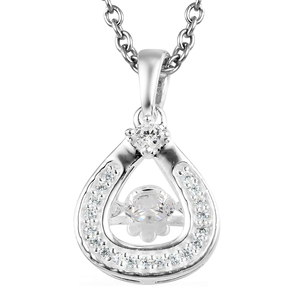 Simulated Diamond Pendant Necklace 20 Inches in Sterling Silver and Stainless Steel 0.65 ctw image number 1