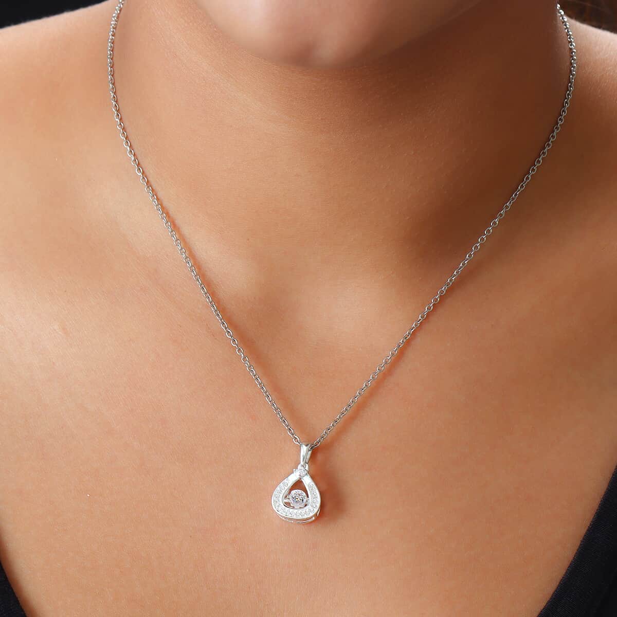 Simulated Diamond Pendant Necklace 20 Inches in Sterling Silver and Stainless Steel 0.65 ctw image number 3