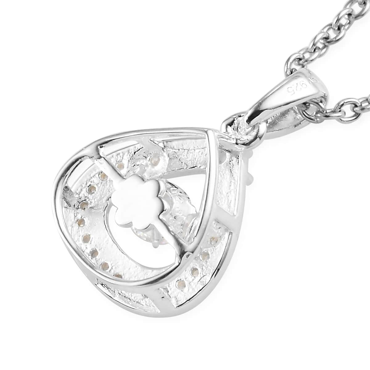 Simulated Diamond Pendant Necklace 20 Inches in Sterling Silver and Stainless Steel 0.65 ctw image number 5