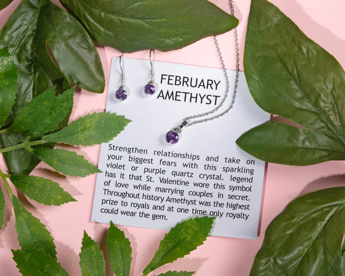 February Birthstone Jewelry Gift Set, Amethyst Earrings and Amethyst Pendant, Jewelry Gift Set in Platinum Over Sterling Silver with Stainless Steel Necklace 20In 2.60 ctw image number 0