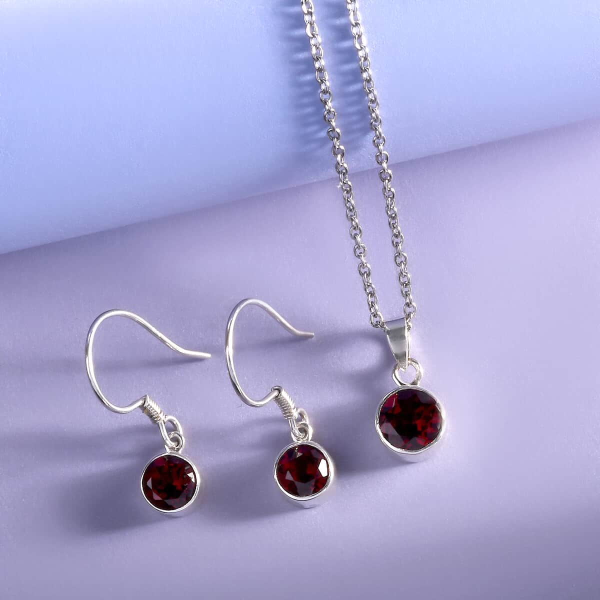 January Birthstone Jewelry Gift Set, Mozambique Garnet Earrings and Garnet Pendant, Jewelry Gift Set in Platinum Over Sterling Silver with Stainless Steel Necklace 20In 3.50 ctw image number 1