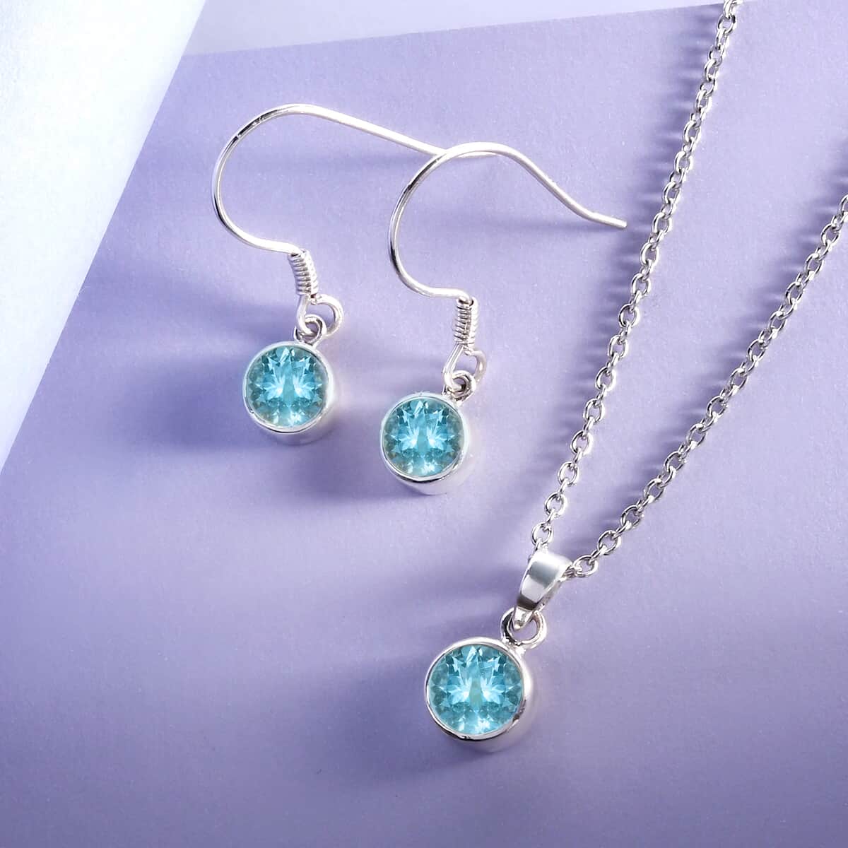March Birthstone Jewelry Gift Set, Mangoro Aquamarine Earrings and Aquamarine Pendant, Jewelry Gift Set in Platinum Over Sterling Silver with Stainless Steel Necklace (20 Inches) 2.40 ctw image number 1
