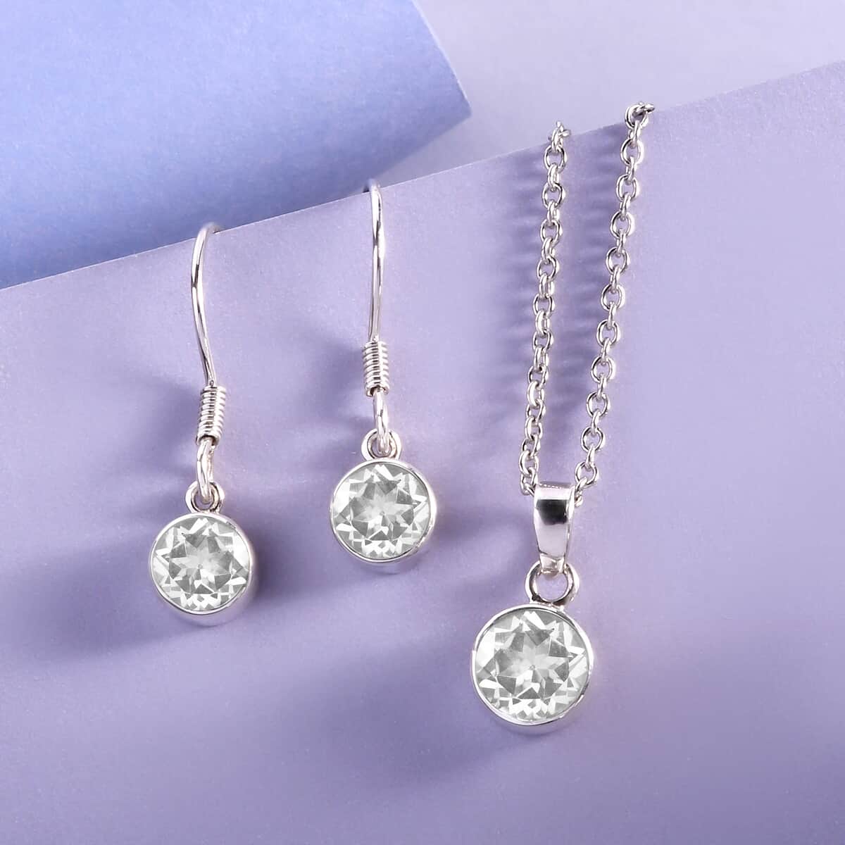 April Birthstone Jewelry Gift Set, White Topaz Earrings and Topaz Pendant, Jewelry Gift Set in Platinum Over Sterling Silver with Stainless Steel Necklace 20In 3.50 ctw image number 1